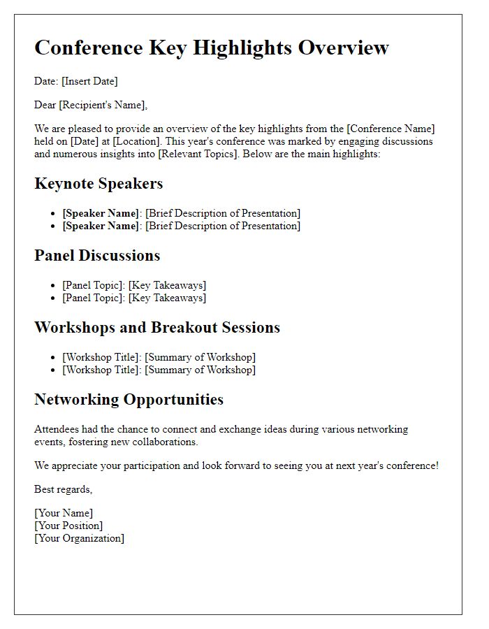 Letter template of conference key highlights overview