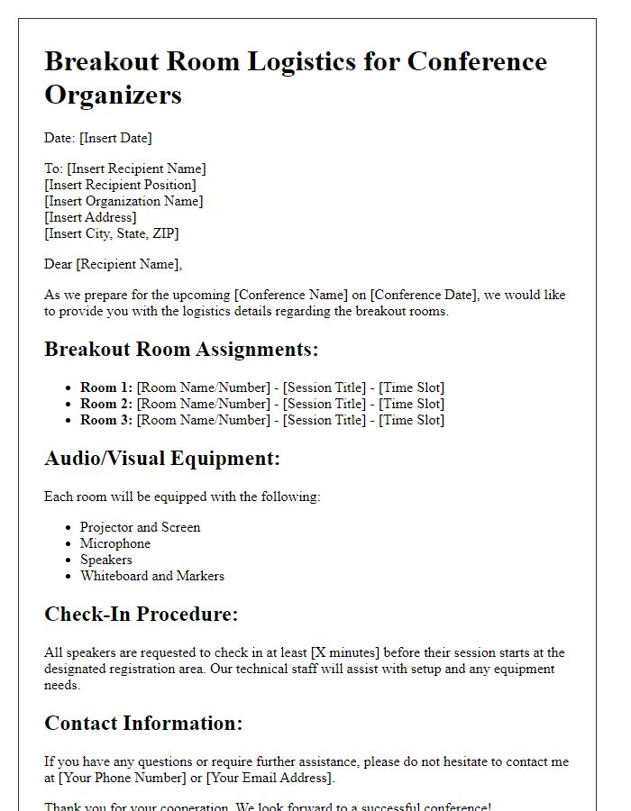 Letter template of breakout room logistics for conference organizers