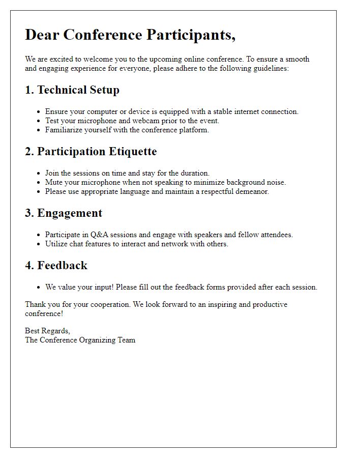 Letter template of Guidelines for Participating Online in Conference