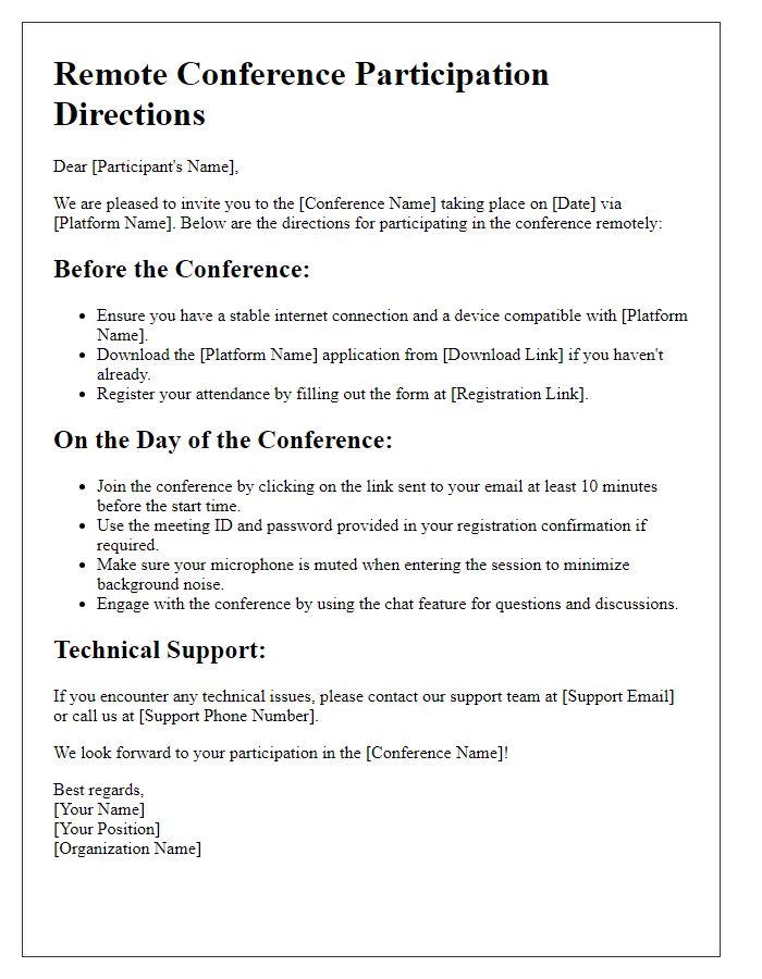 Letter template of Remote Conference Participation Directions