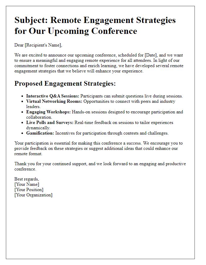 Letter template of Remote Engagement Strategies for Conference