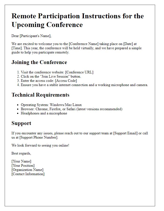 Letter template of Remote Participation Instructions for Conference