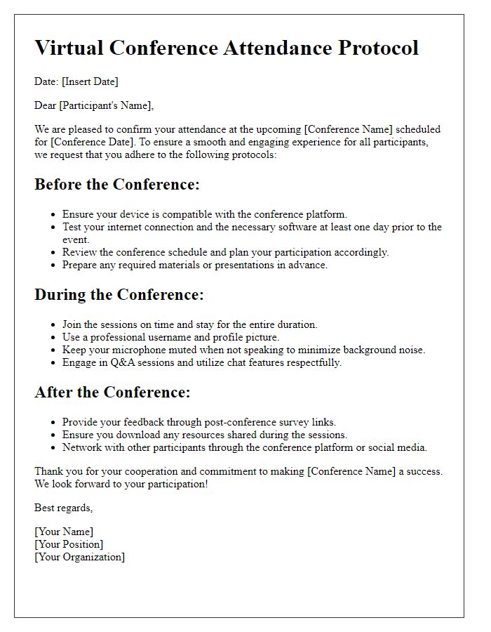 Letter template of Virtual Conference Attendance Protocol