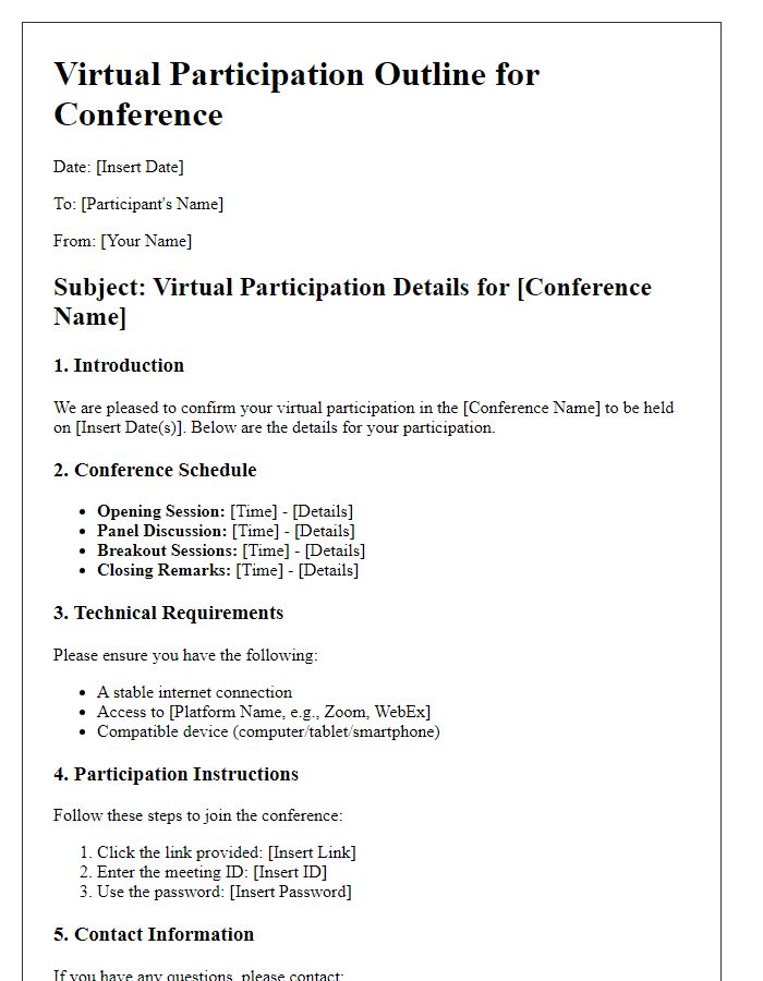 Letter template of Virtual Participation Outline for Conference