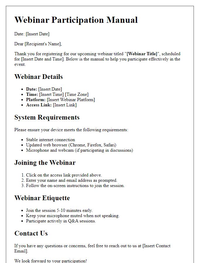 Letter template of Webinar Participation Manual for Conference