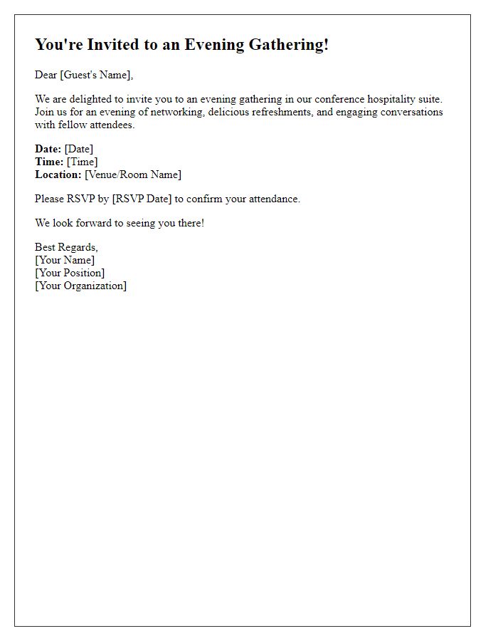 Letter template of evening gathering invitation in conference hospitality suite