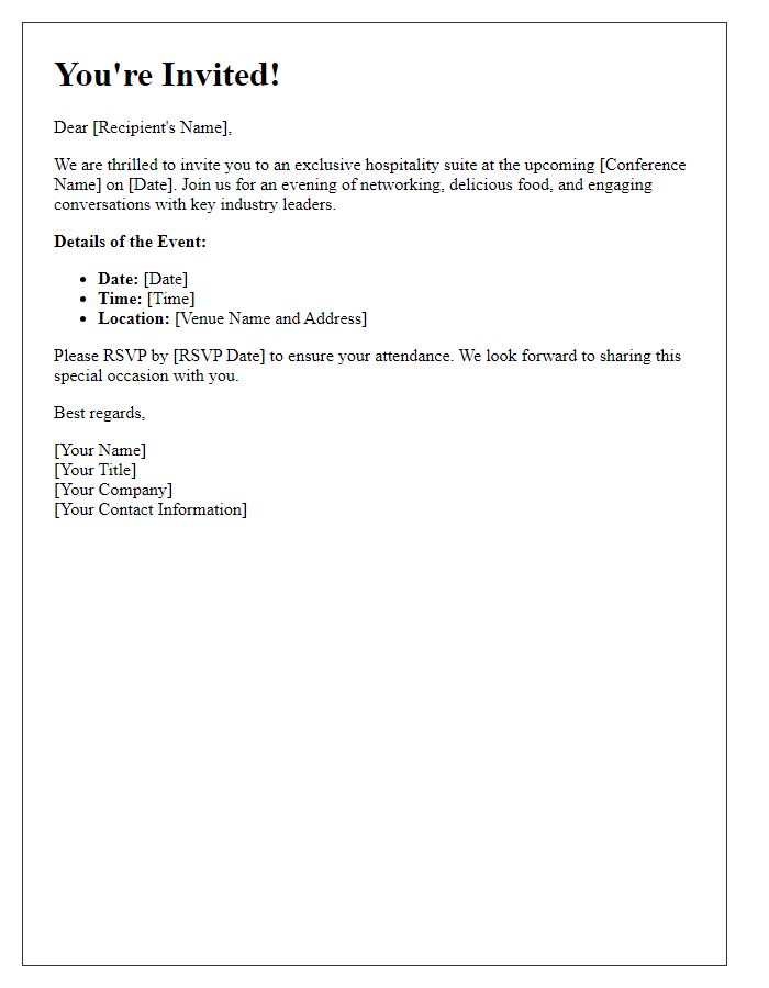 Letter template of exclusive invitation for conference hospitality suite