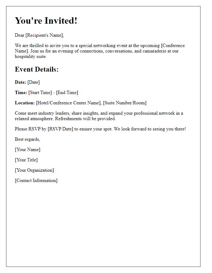 Letter template of networking event invitation at conference hospitality suite