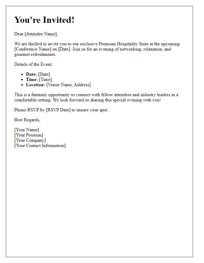 Letter template of premium hospitality suite invitation for conference attendees