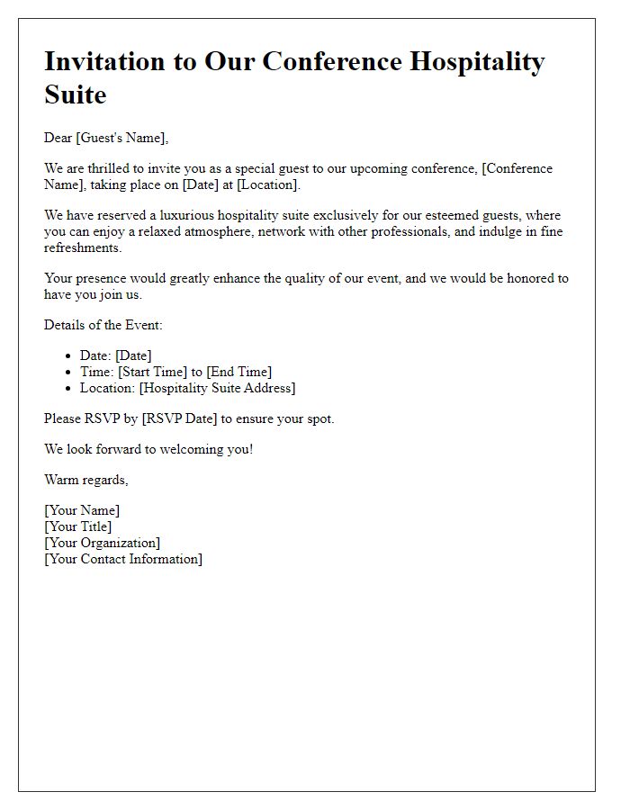 Letter template of special guest invitation to conference hospitality suite