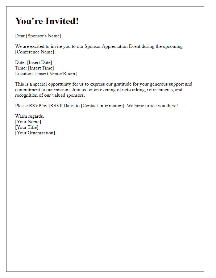 Letter template of sponsor appreciation invitation to conference hospitality suite