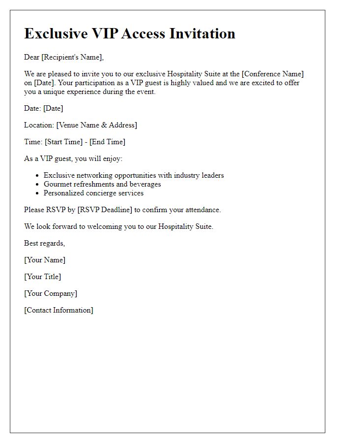 Letter template of VIP access to conference hospitality suite