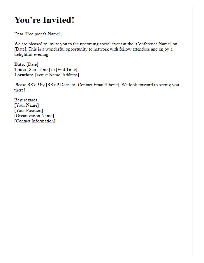 Letter template of invitation to the conference social event