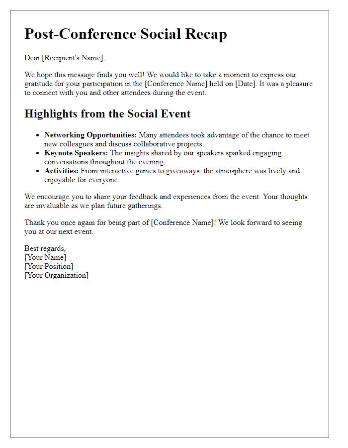 Letter template of post-conference social recap