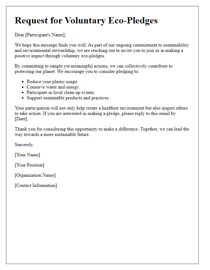 Letter template of requesting voluntary eco-pledges from participants.