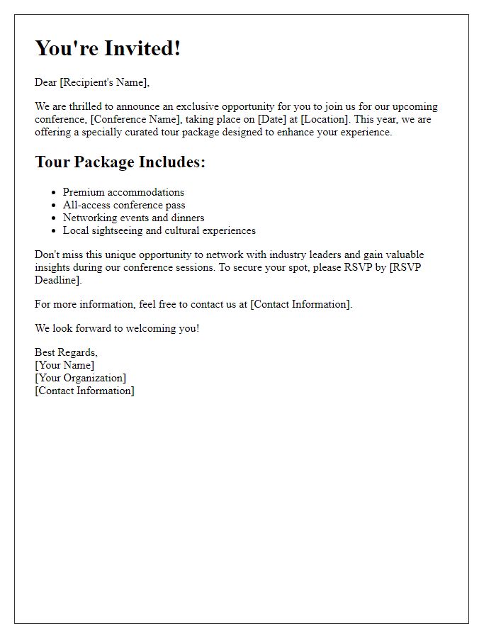 Letter template of exclusive conference tour package invitation