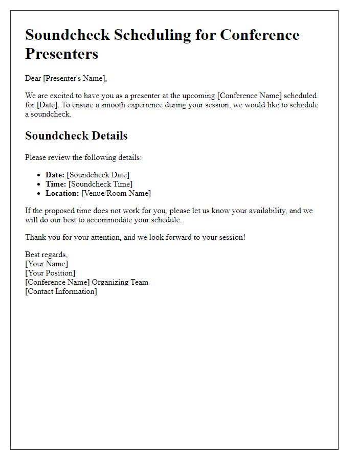 Letter template of soundcheck scheduling for conference presenters