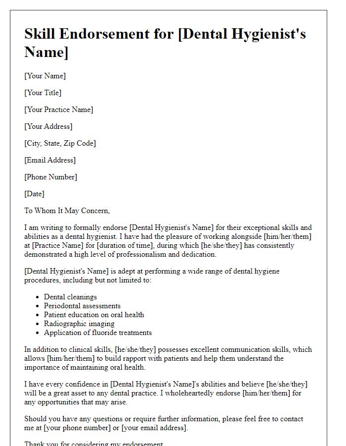 Letter template of dental hygienist skill endorsement