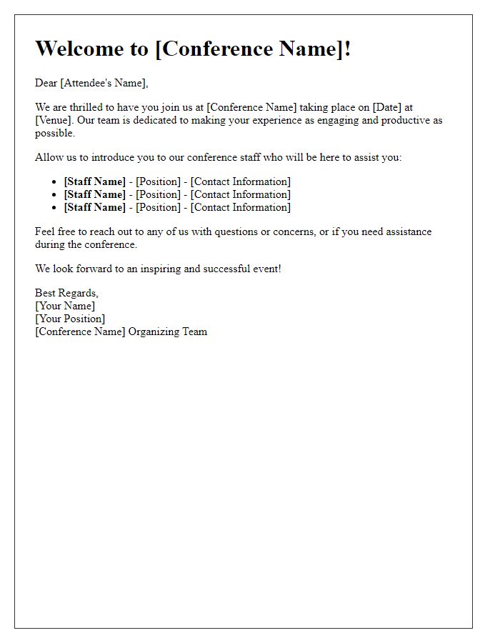 Letter template of Conference Staff Introduction for Attendee Engagement