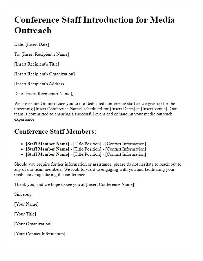 Letter template of Conference Staff Introduction for Media Outreach