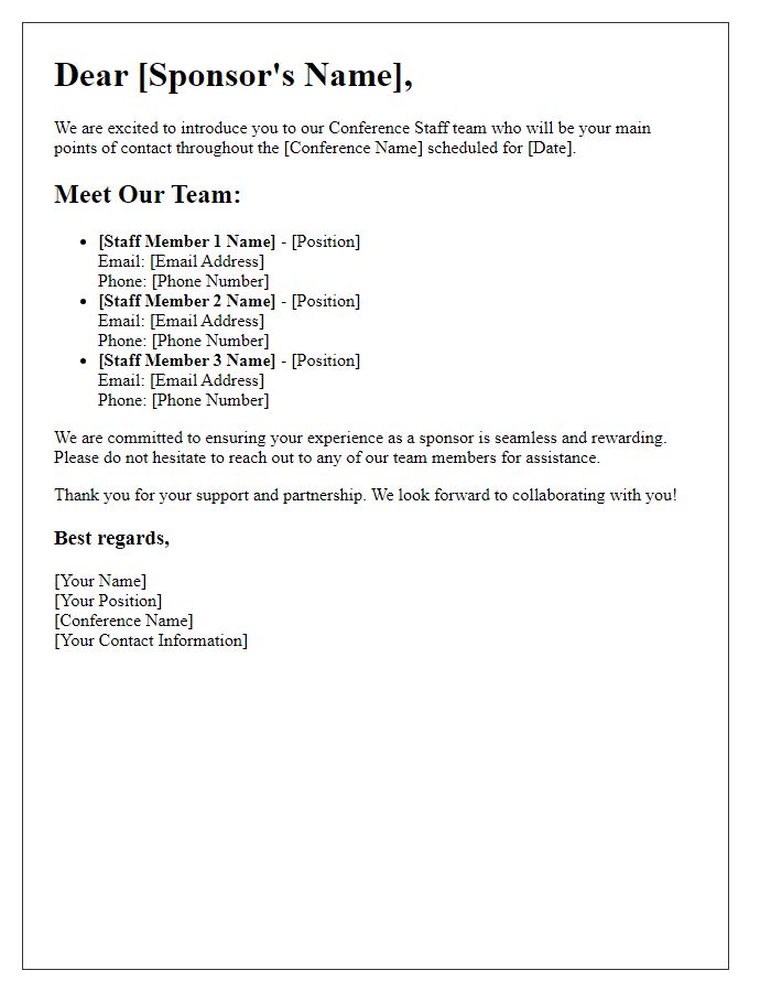 Letter template of Conference Staff Introduction for Sponsor Relations