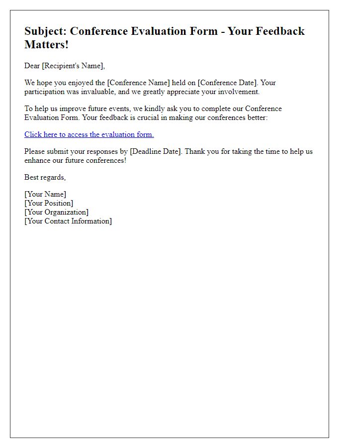 Letter template of conference evaluation form distribution