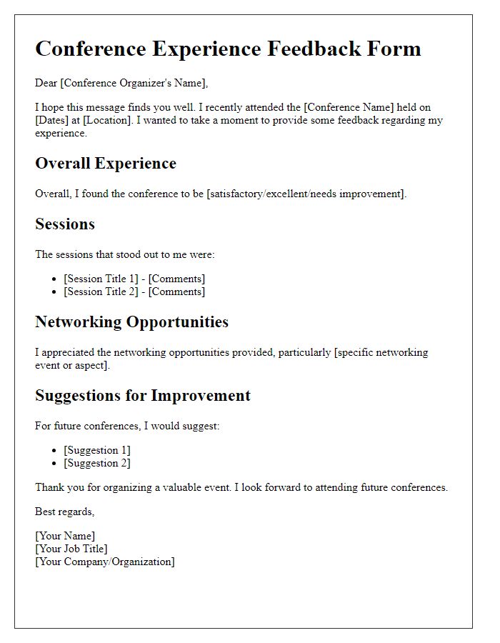 Letter template of conference experience feedback form