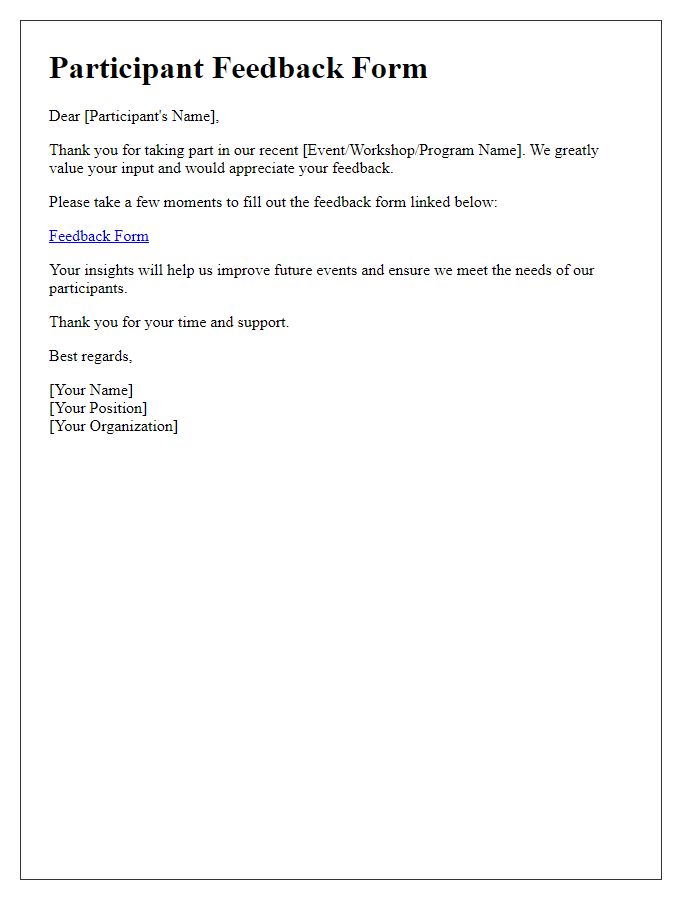 Letter template of participant feedback form sharing