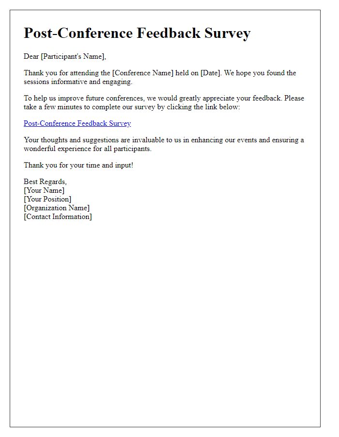 Letter template of post-conference feedback survey