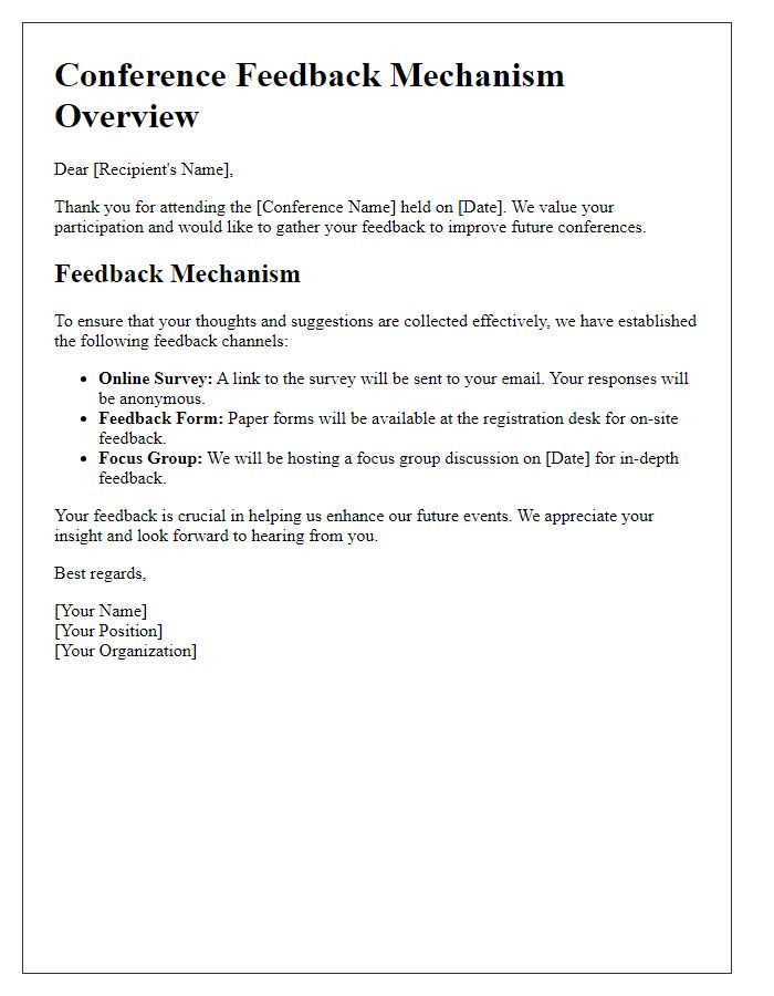 Letter template of conference feedback mechanism overview