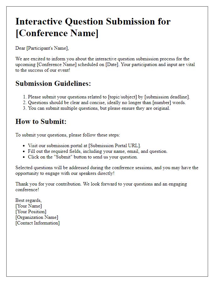 Letter template of conference interactive question submission process