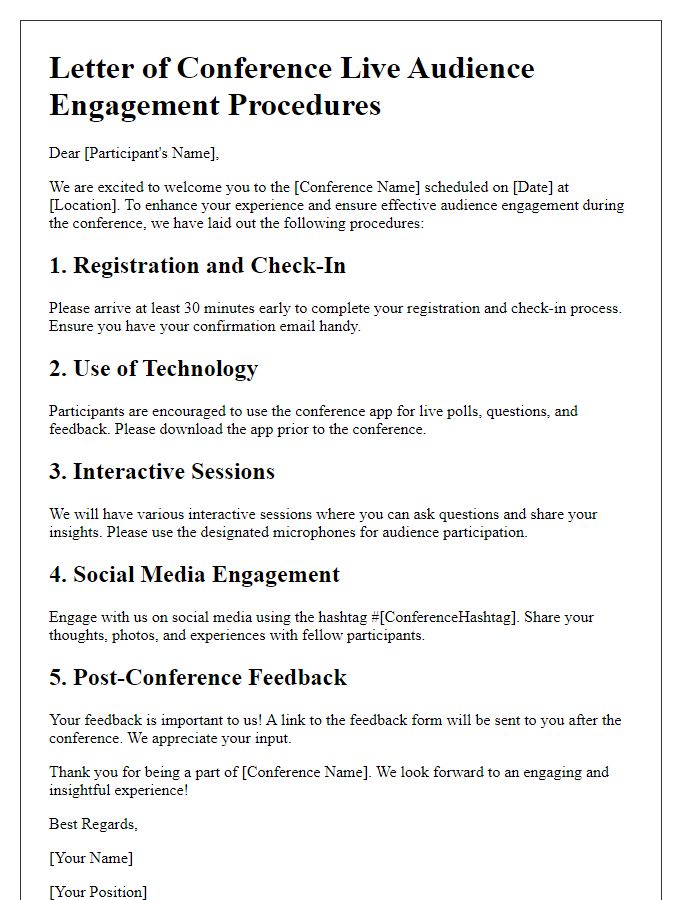 Letter template of conference live audience engagement procedures