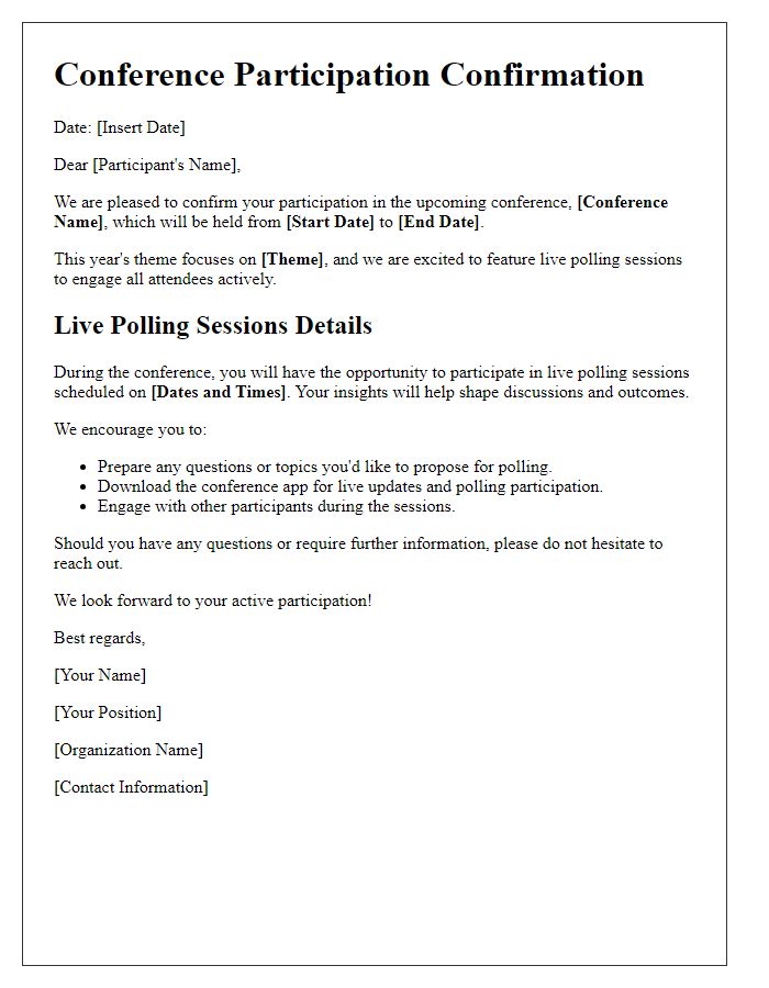 Letter template of conference participation in live polling sessions