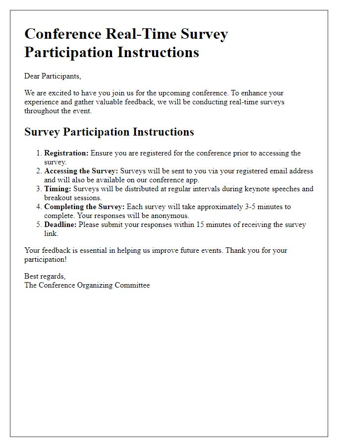 Letter template of conference real-time survey participation instructions