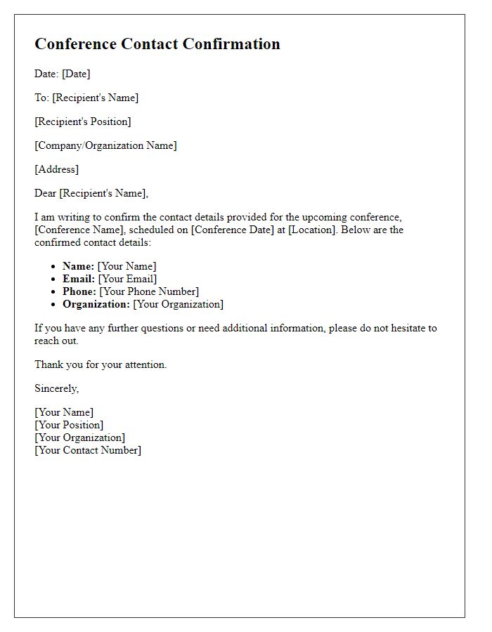 Letter template of confirmation needed for conference contact details