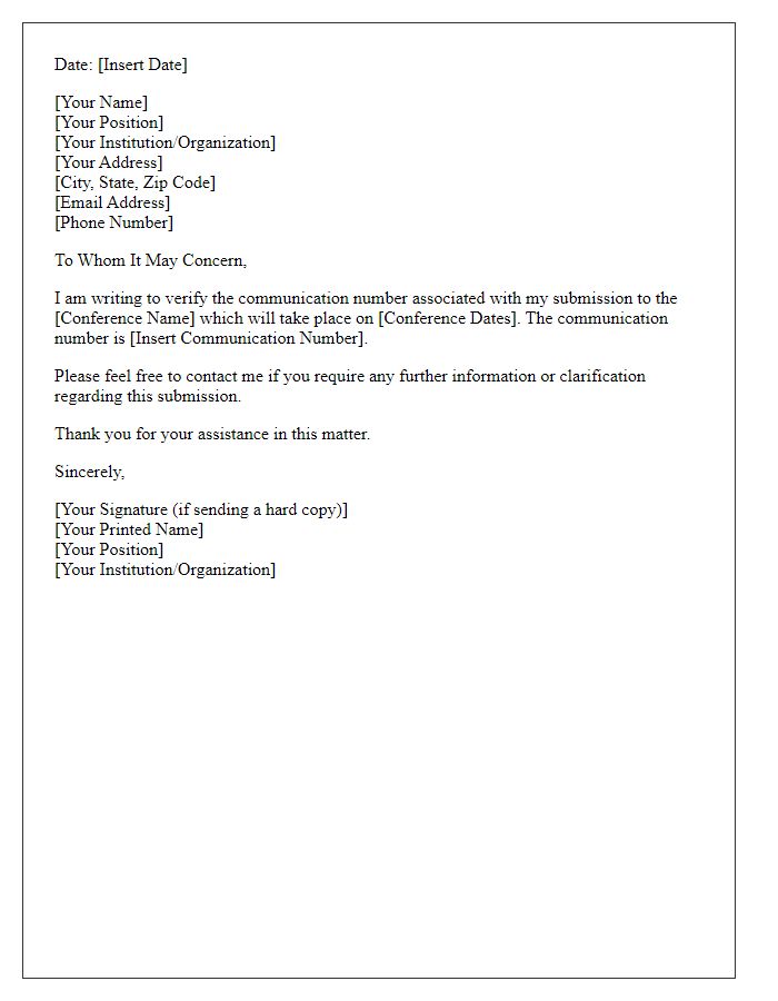 Letter template of verification needed for conference communication number