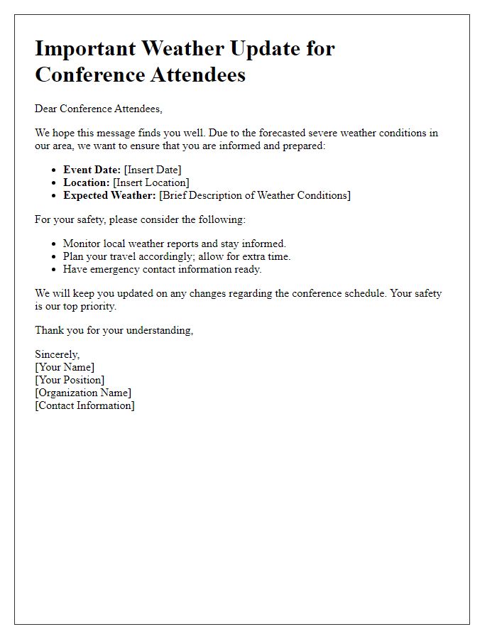 Letter template of emergency weather update for conference attendees.