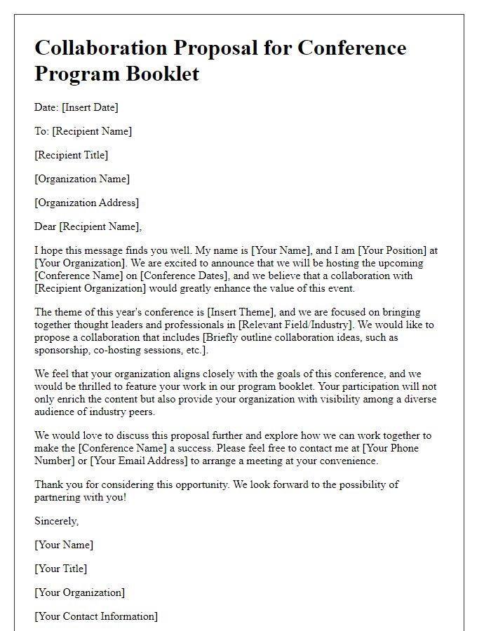 Letter template of collaboration proposal for conference program booklet