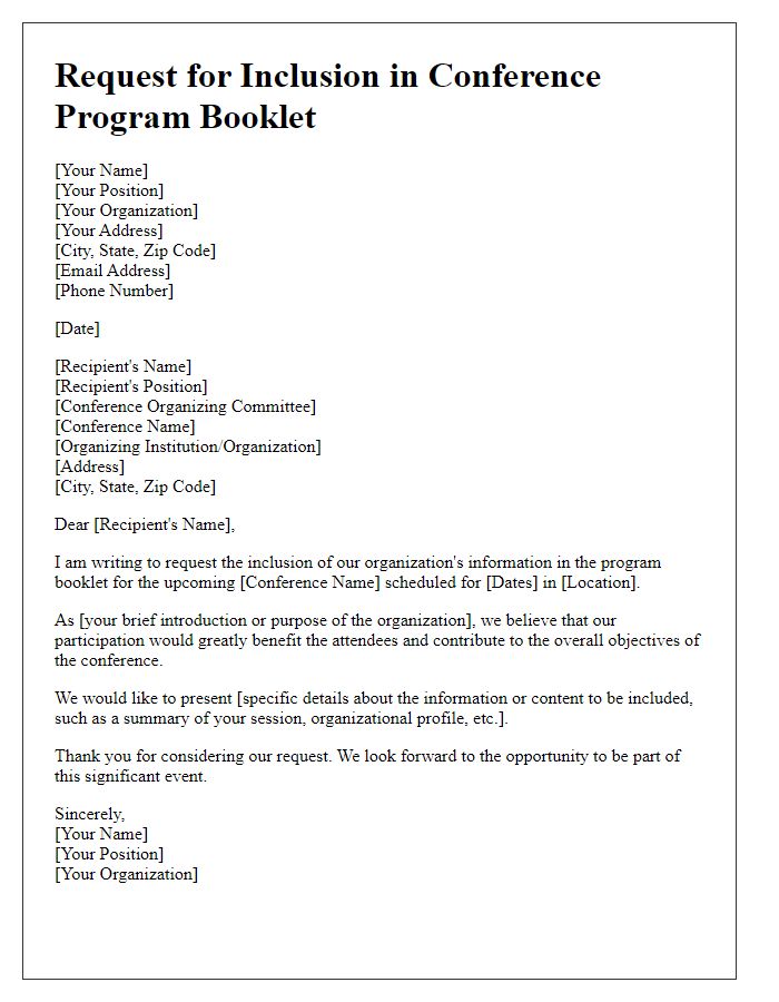 Letter template of request for conference program booklet inclusion