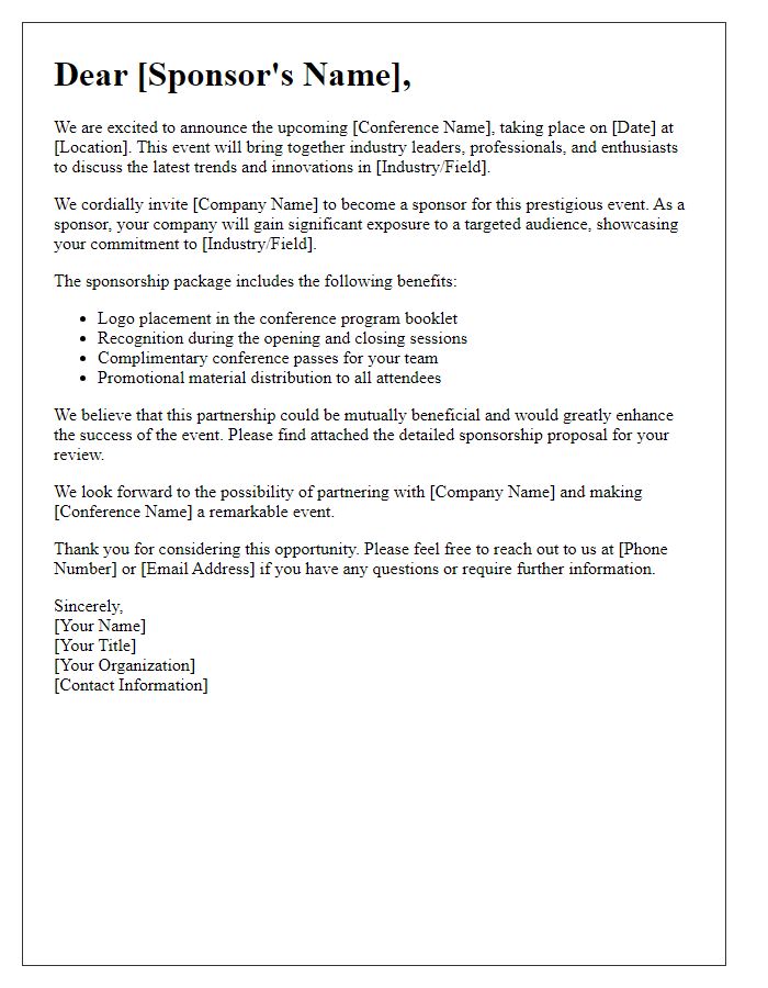 Letter template of sponsorship offer for conference program booklet