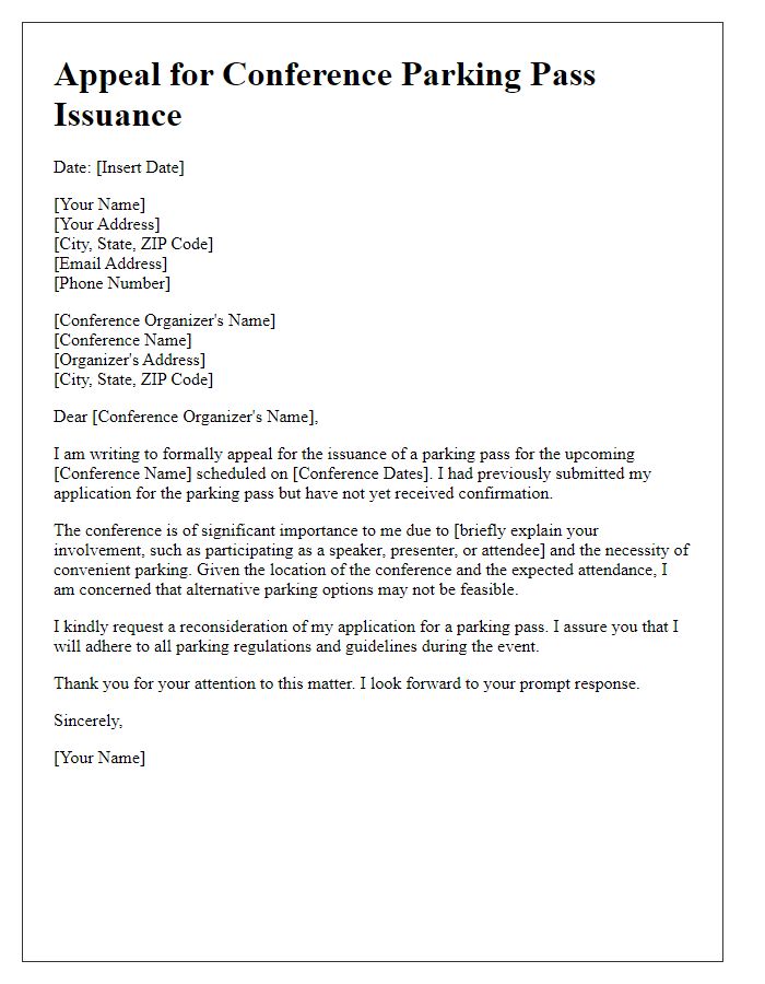 Letter template of appeal for conference parking pass issuance