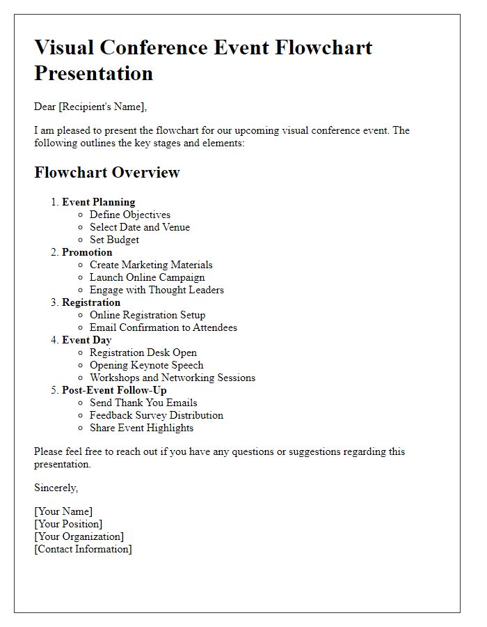 Letter template of visual conference event flowchart presentation