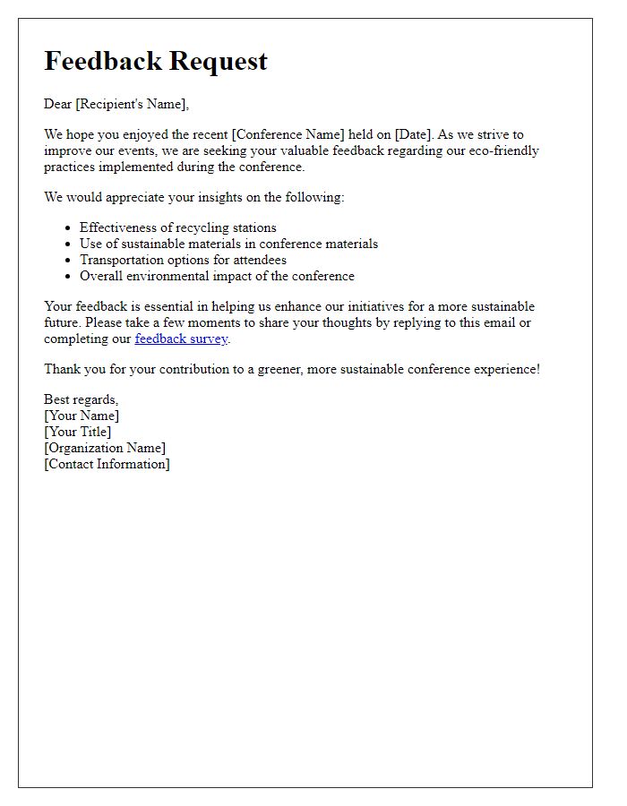 Letter template of feedback request for conference eco-friendly practices