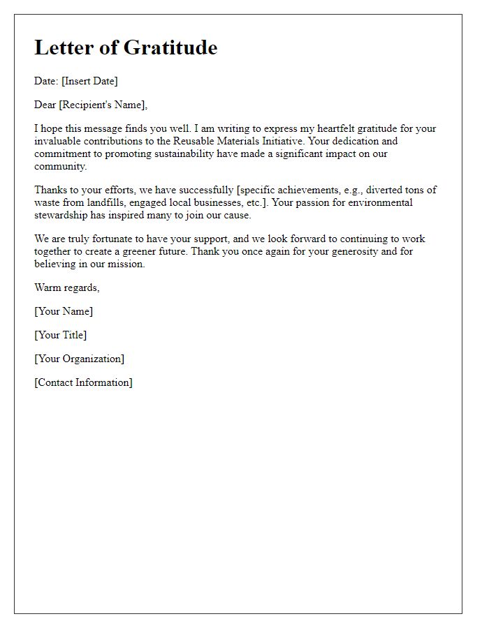 Letter template of gratitude for contributions to reusable materials initiative