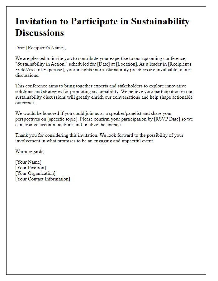 Letter template of invitation to contribute to conference sustainability discussions