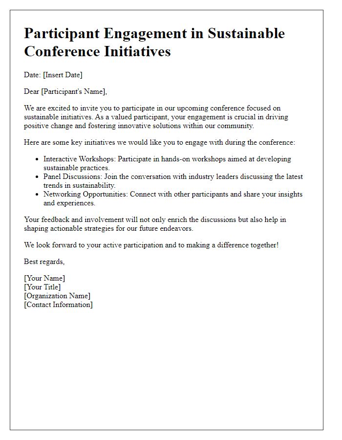 Letter template of participant engagement in sustainable conference initiatives