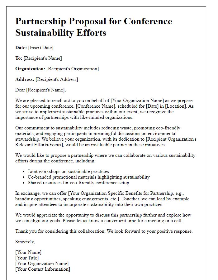 Letter template of partnership proposal for conference sustainability efforts