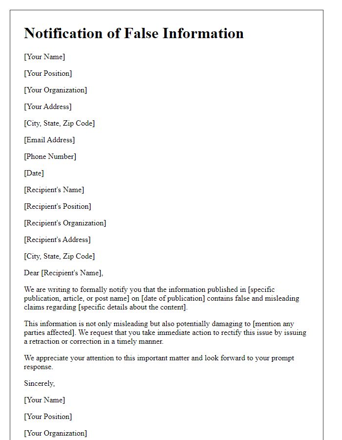 Letter template of notification for publishing false information