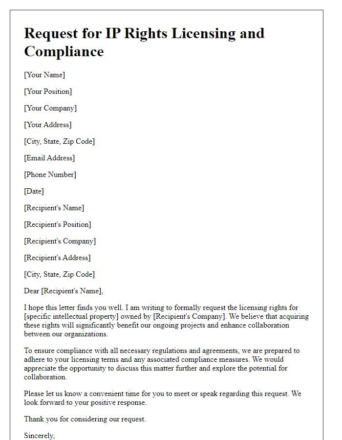 Letter template of request for IP rights licensing and compliance