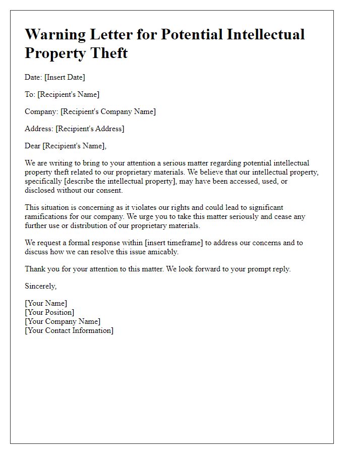 Letter template of warning for potential intellectual property theft